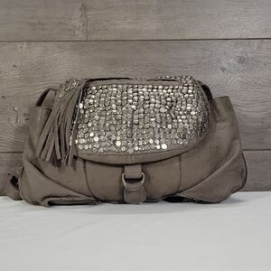 Cut & Paste for Anthropologie Studded Gray Leather Shoulder Bag